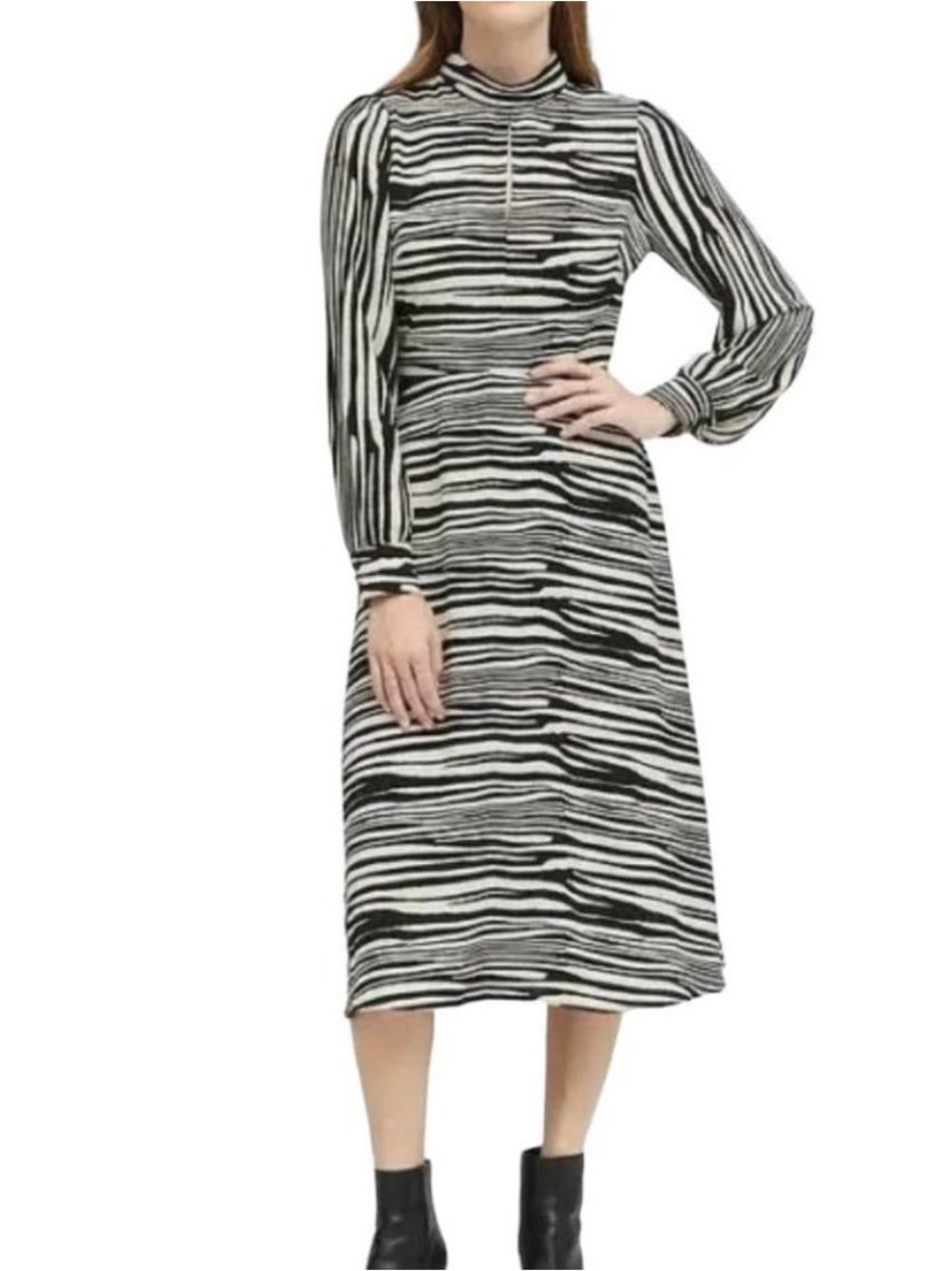 banana republic zebra print mock neck midi dress sz 0